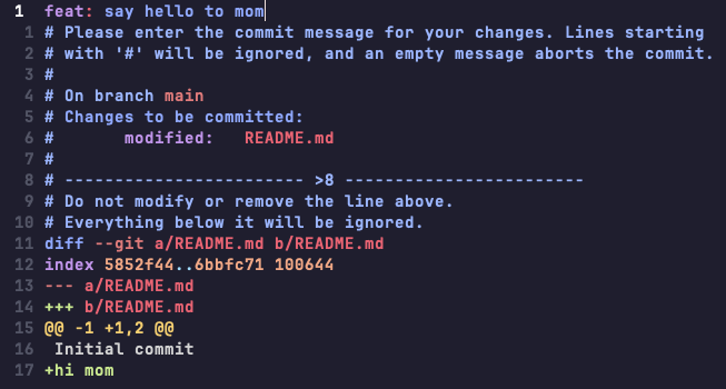 Example of a Git commit with verbose output