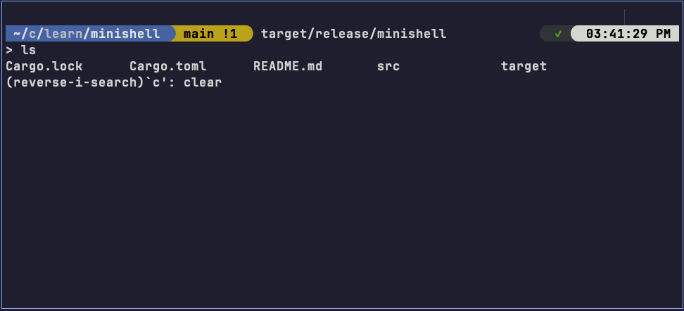 Demonstration of reverse command search in a shell