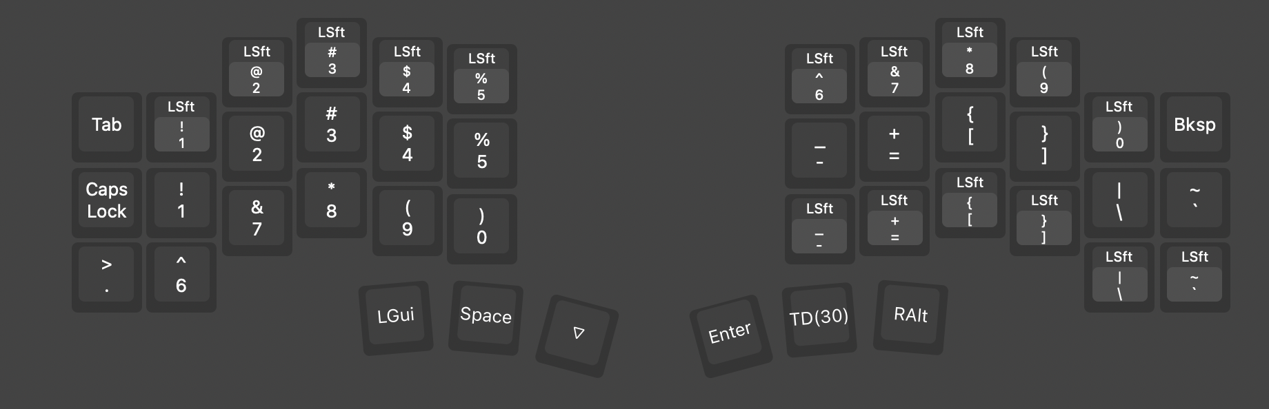 First layer of the split keyboard