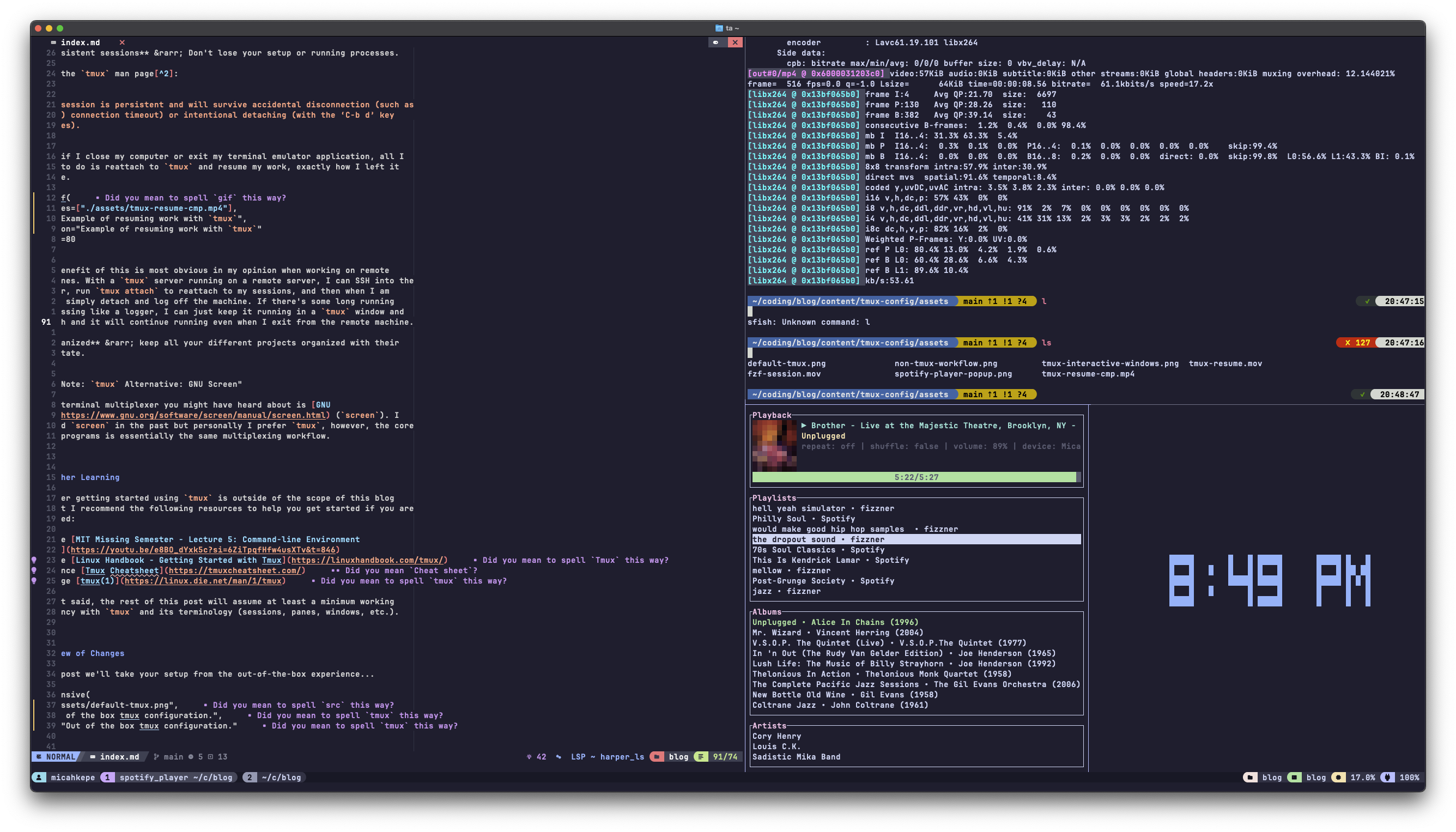 End product tmux setup from this post.